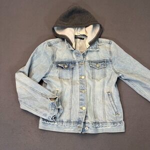 Brandy Melville J Galt Denim Jean Jacket Hoodie‎ Light Wash Womens One Size Pkts